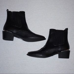 Black Faux Leather Crocodile Booties